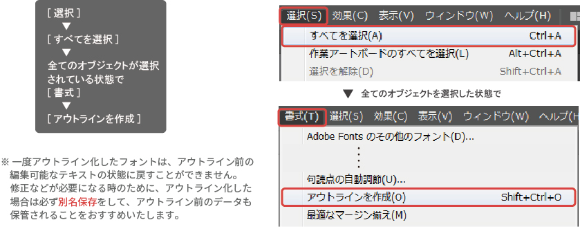 修正などが必要になる時のために、アウトライン化した場合は必ず別名保存をして、アウトライン前のデータも保管されることをおすすめいたします。